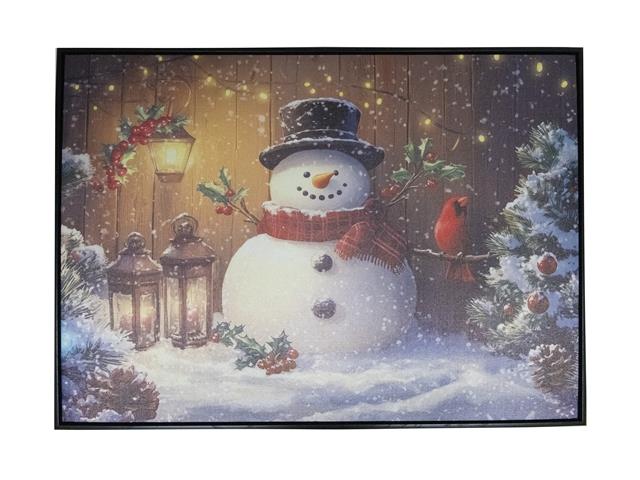 32" X 24" FRAMED CANVAS WALL ART (SNOWMAN AND CARDINAL)